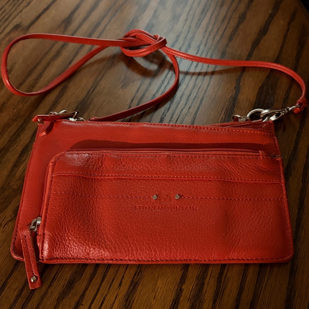 StoneMountain Leather Multi-zipper pocket wallet clutch “basketball orange”